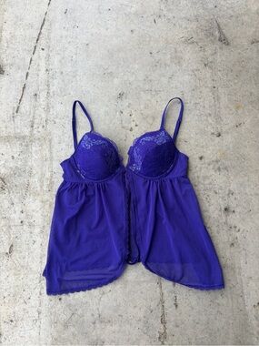 🧚🏻‍♂️ LA SENZA, vintage purple sheer lingerie baby doll top